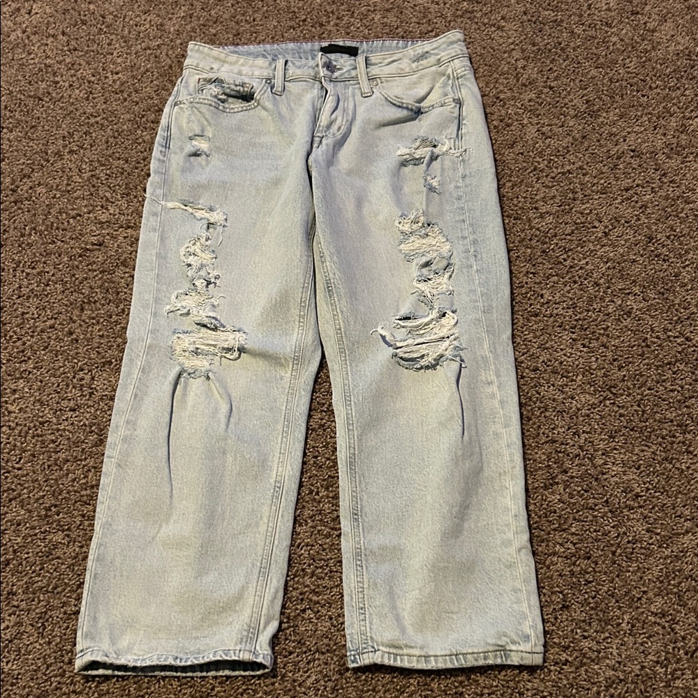 Women's Light Blue Distressed Boyfriend Jeans